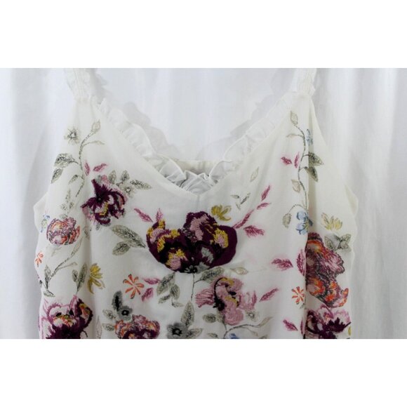 White House Black Market Womens White Floral Embroidered Ruffle Blouse S - Picture 2 of 5